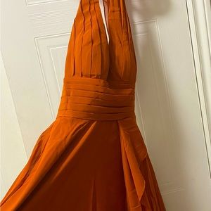 Rust formal midi halter dress
